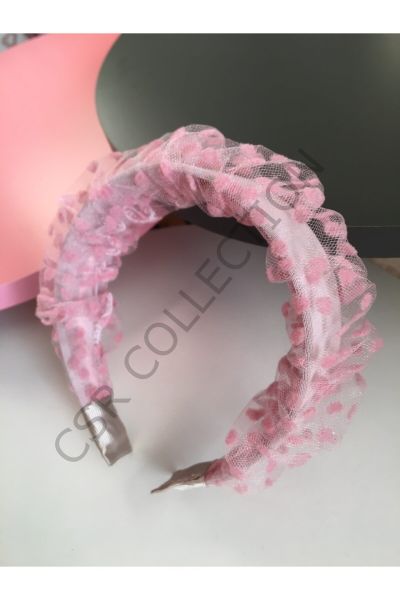 Pembe Tül Puantiyeli Taç