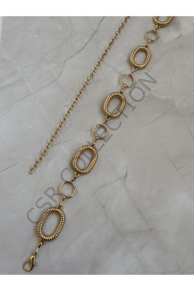 Gold Burgu Oval Halkalı Vücut & Bel & Elbise & Pantolon & Etek Zincir Kemer