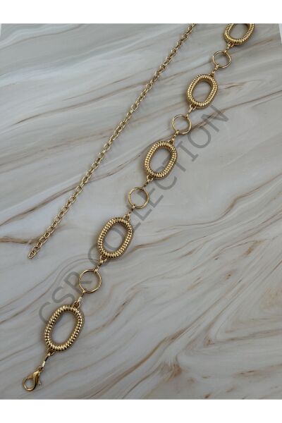 Gold Burgu Oval Halkalı Vücut & Bel & Elbise & Pantolon & Etek Zincir Kemer