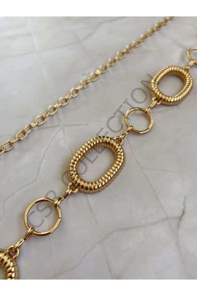 Gold Burgu Oval Halkalı Vücut & Bel & Elbise & Pantolon & Etek Zincir Kemer