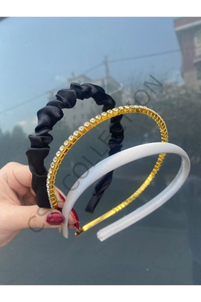 Saten Incili Taşlı Taç Seti