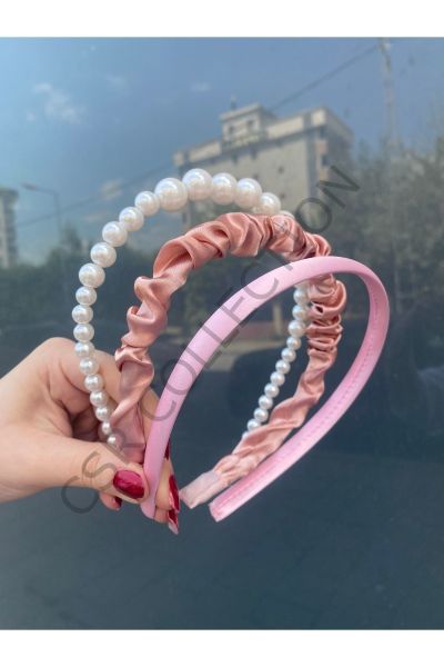 Saten Incili Taşlı Taç Seti