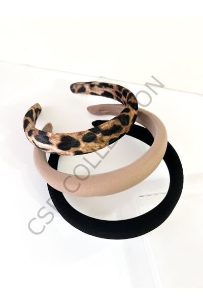 3lü leopar kadife ve saten taç seti