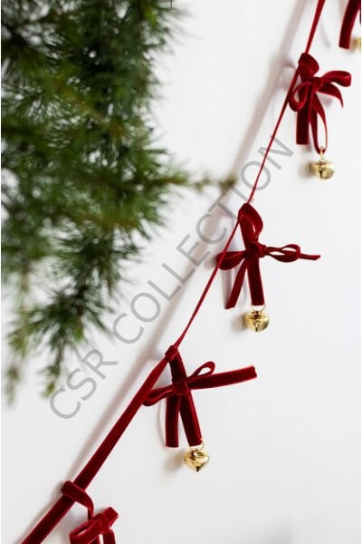 Yılbaşı Kadife Kurdele Gold Zilli Zincir Noel Çam Ağaç Süsü