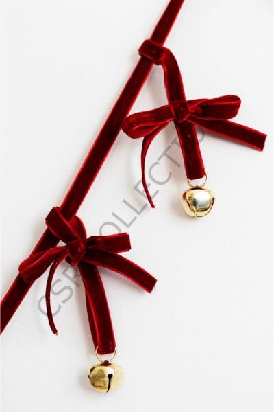 Yılbaşı Kadife Kurdele Gold Zilli Zincir Noel Çam Ağaç Süsü