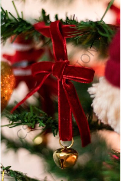 Yılbaşı Kadife Kurdele Gold Zilli Zincir Noel Çam Ağaç Süsü
