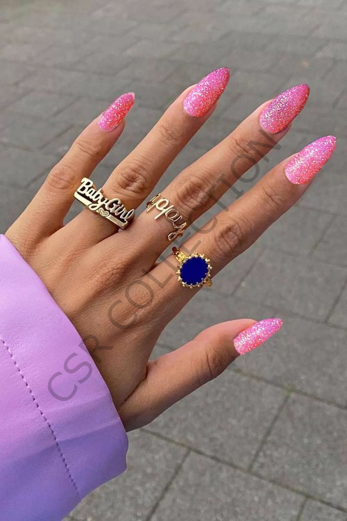 Pembe Renk Simli Takma Tırnak (Yapıştırıcılı) pembe