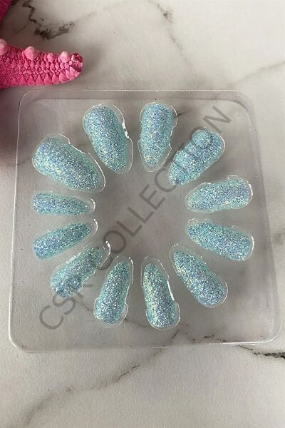 Mint Renk Simli Takma Tırnak (Yapıştırıcılı)