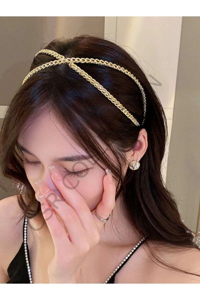 Çapraz Metal Zincir Model Gold Taç