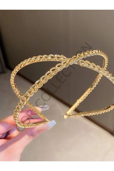 Çapraz Metal Zincir Model Gold Taç