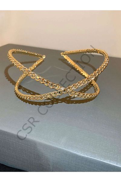 Çapraz Metal Zincir Model Gold Taç