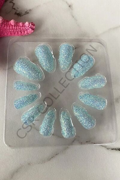 Mint Renk Simli Takma Tırnak (Yapıştırıcılı)