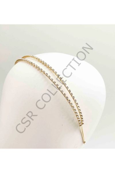 Çift Sıralı Gold Zirkon Kristal Taç