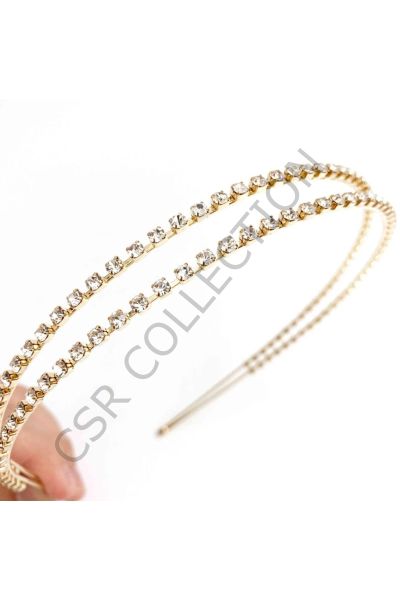 Çift Sıralı Gold Zirkon Kristal Taç